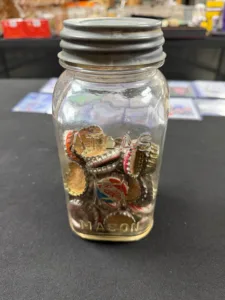 Atlas Mason Jar Filled with Vintage Bottle Caps