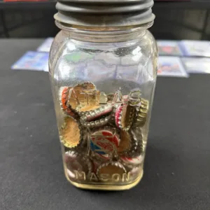 Atlas Mason Jar Filled with Vintage Bottle Caps