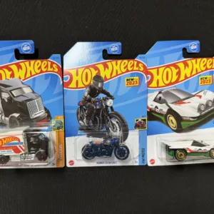 Hot Wheels Carded Vehicles Lot – Semi Truck, Honda CB750 Cafe, White/Green Race Car
