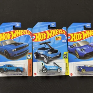 Hot Wheels Carded Vehicles Lot – Dodge Challenger SRT Demon, Draggin' Wagon, Pagani Huayra Roadster