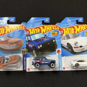 Hot Wheels Carded Vehicles Lot – X-34 Landspeeder, Nissan Patrol Custom, Porsche 911 Carrera RS 2.7