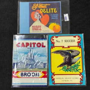 Vintage Advertising Labels Lot – El-West Delite, Capitol Broom, No. 7 Success